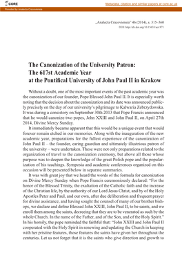 The 617St Academic Year at the Pontifical University of John Paul II in Krakow