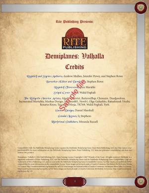 Demiplanes: Valhalla Credits