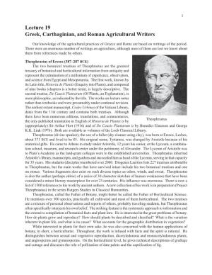 Lecture 19 Greek, Carthaginian, and Roman Agricultural Writers