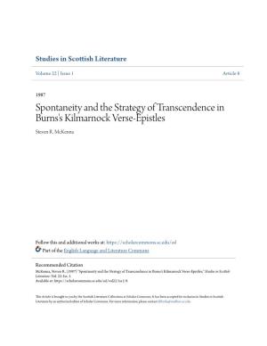 Spontaneity and the Strategy of Transcendence in Burns's Kilmarnock Verse-Epistles Steven R