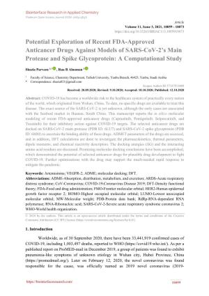 Potential Exploration of Recent FDA-Approved Anticancer Drugs Against Models of SARS-Cov-2’S Main Protease and Spike Glycoprotein: a Computational Study