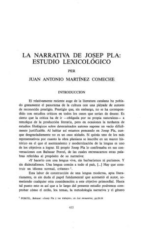 La Narrativa De Josep Pla: Estudio Lexicológico