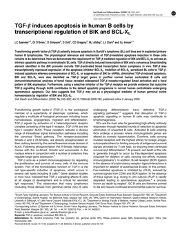 TGF-B Induces Apoptosis in Human B Cells by Transcriptional Regulation of BIK and BCL-XL