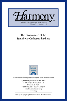 The Governance of the Symphony Orchestra Institute