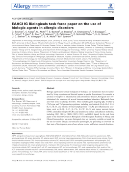 EAACI IG Biologicals Task Force Paper on the Use of Biologic Agents in Allergic Disorders O