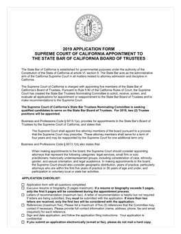 Application Form Supreme Court of California Appointment to the State Bar of California Board of Trustees