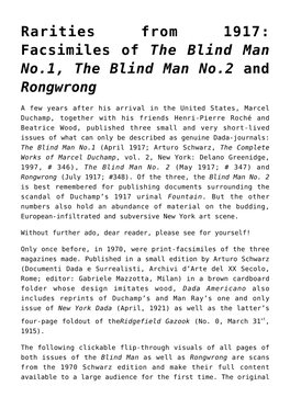 Rarities from 1917: Facsimiles of &lt;I&gt;The Blind Man No.1