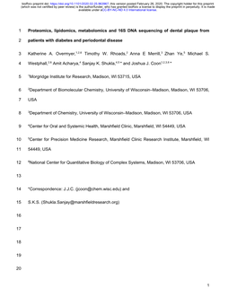 Proteomics, Lipidomics, Metabolomics and 16S DNA Sequencing of Dental Plaque From