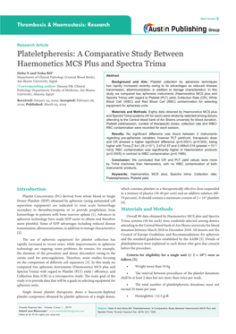 Plateletpheresis: a Comparative Study Between Haemonetics MCS Plus and Spectra Trima