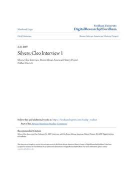 Silvers, Cleo Interview 1 Silvers, Cleo