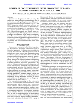 Review of Cyclotrons Used in the Production of Radio-Isotopes For