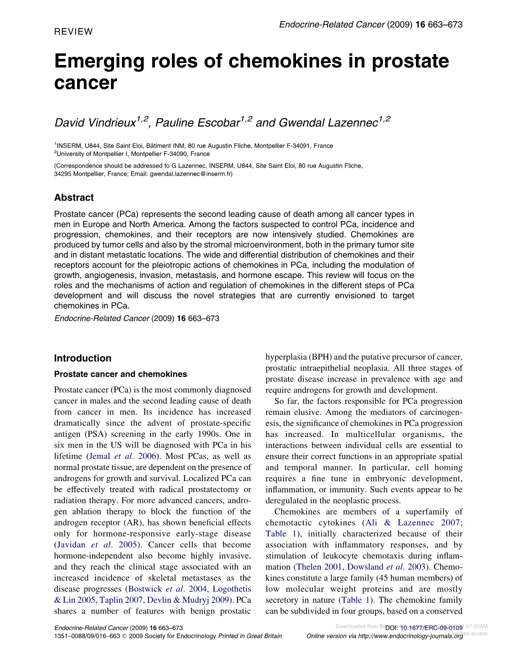 Emerging Roles of Chemokines in Prostate Cancer