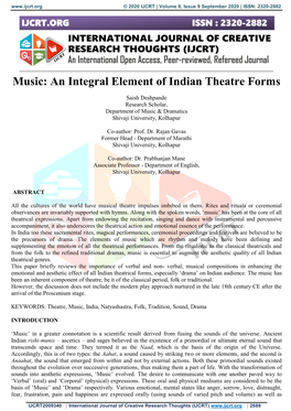 Music: an Integral Element of Indian Theatre Forms