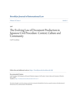 The Evolving Law of Document Production in Japanese Civil Procedure: Context, Culture and Community, 33 Brook
