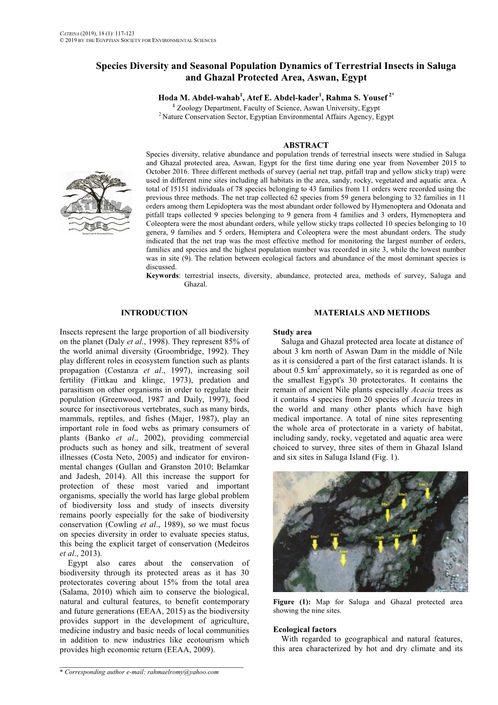 Species Diversity and Seasonal Population Dynamics of Terrestrial Insects in Saluga and Ghazal Protected Area, Aswan, Egypt