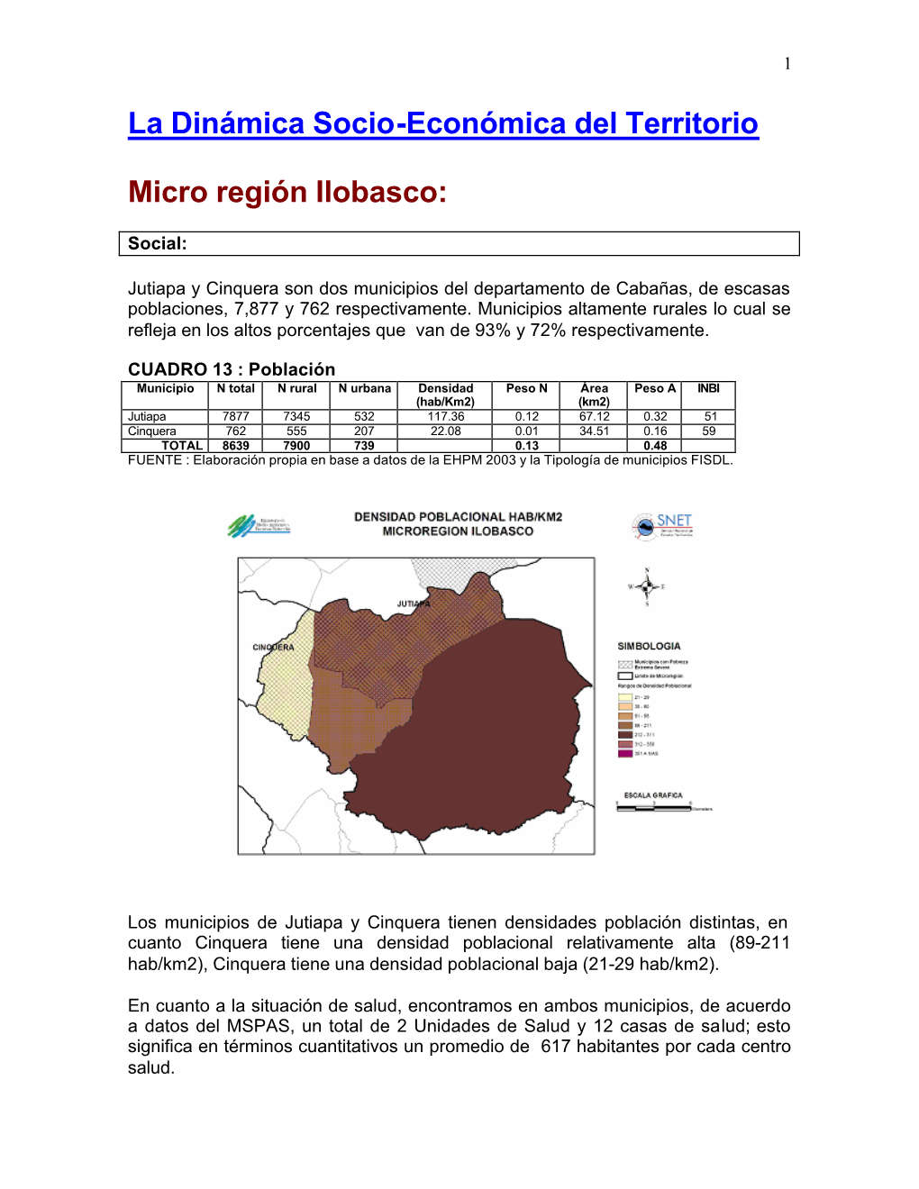 La Dinámica Socio-Económica Del Territorio Micro Región Ilobasco