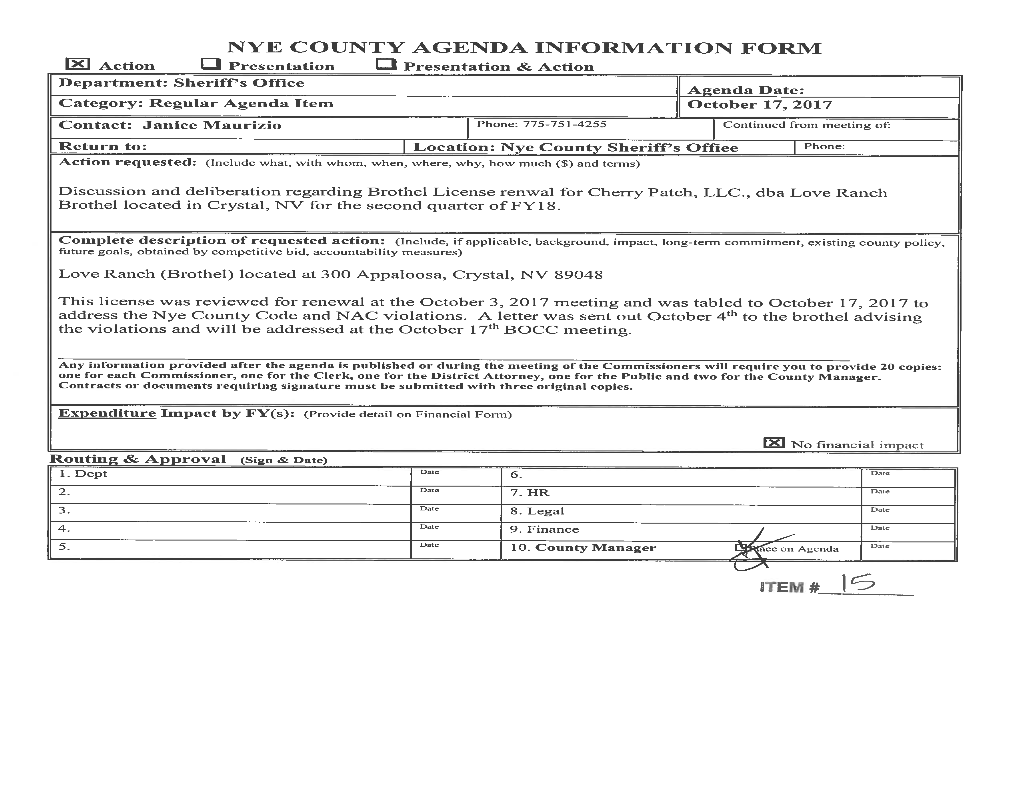 Nye County Agenda Information Form