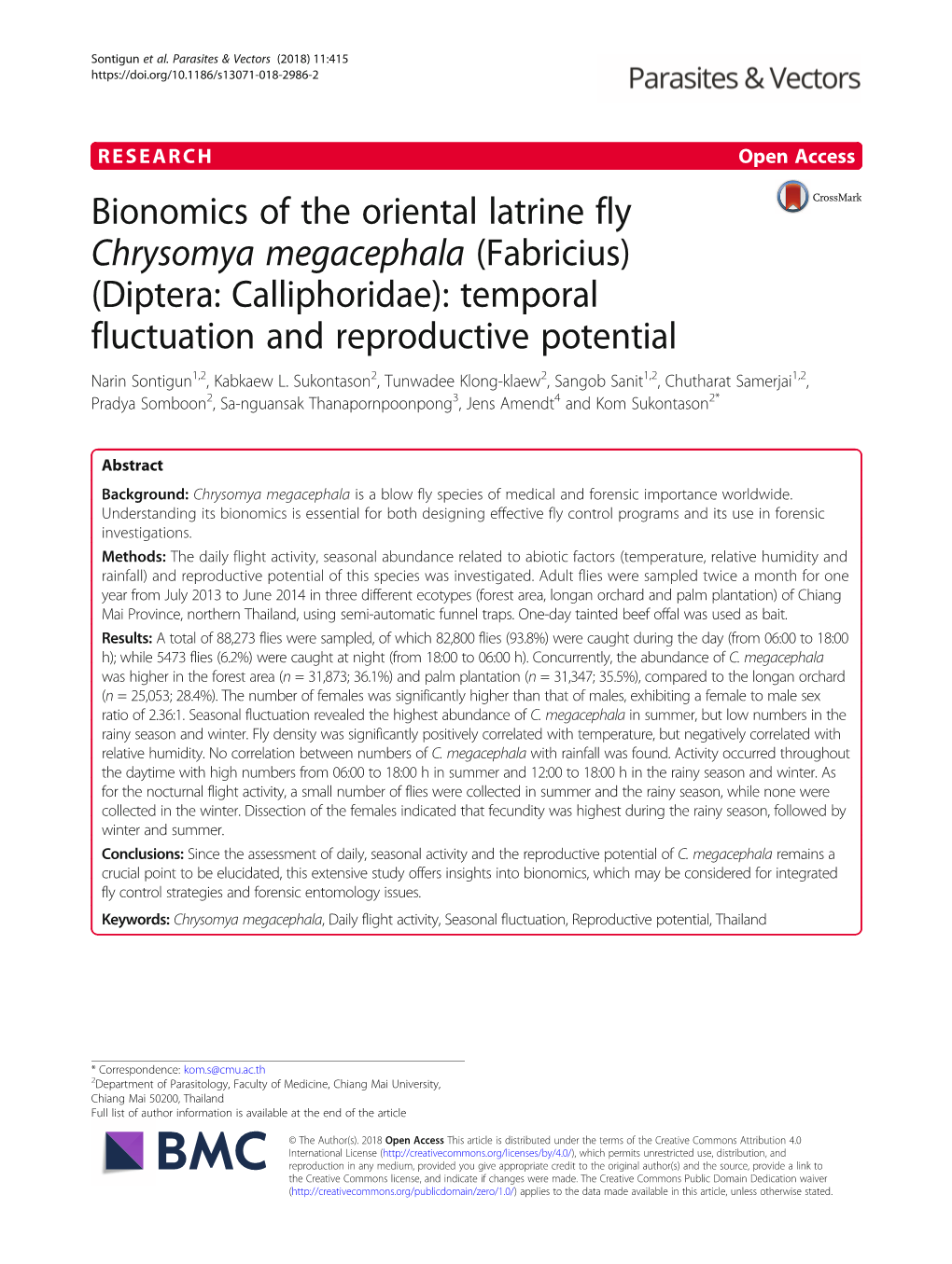 Bionomics of the Oriental Latrine Fly Chrysomya Megacephala