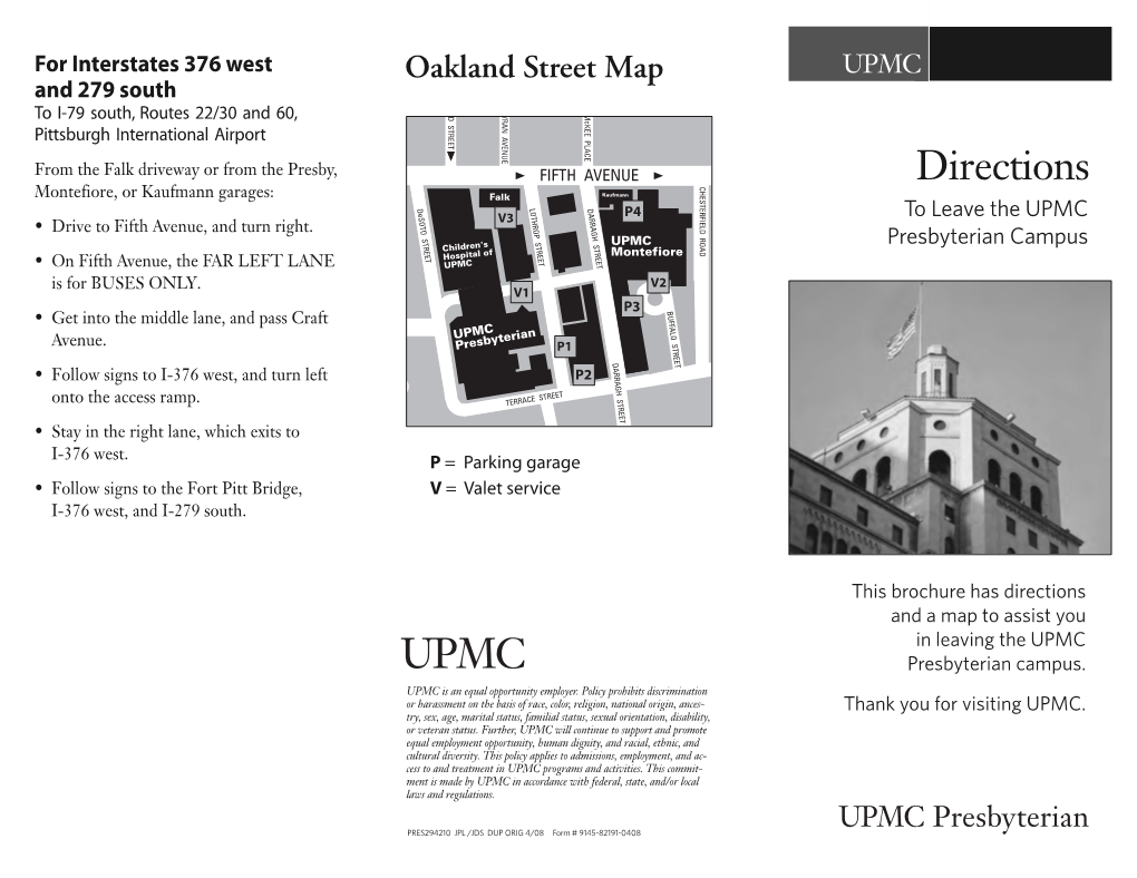 Directions from UPMC Presbyterian