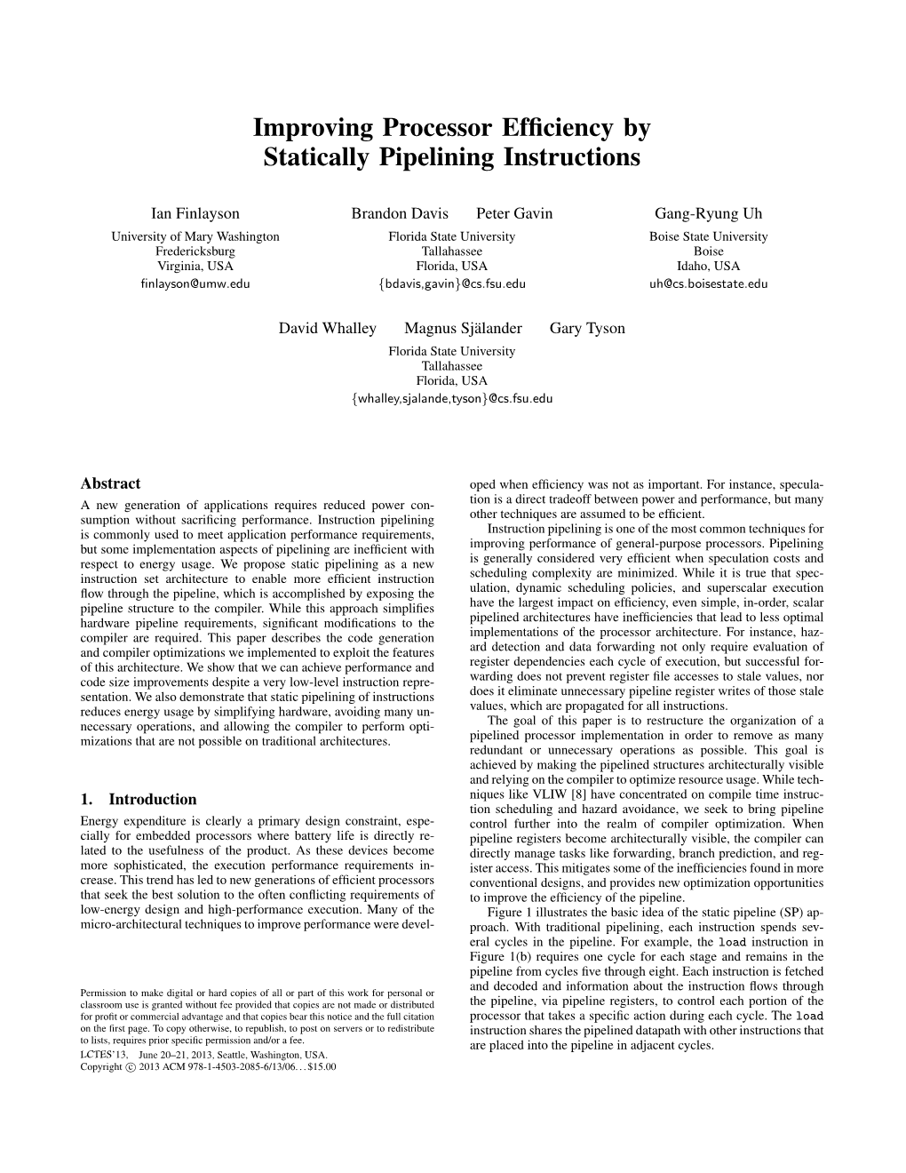 Improving Processor Efficiency by Statically