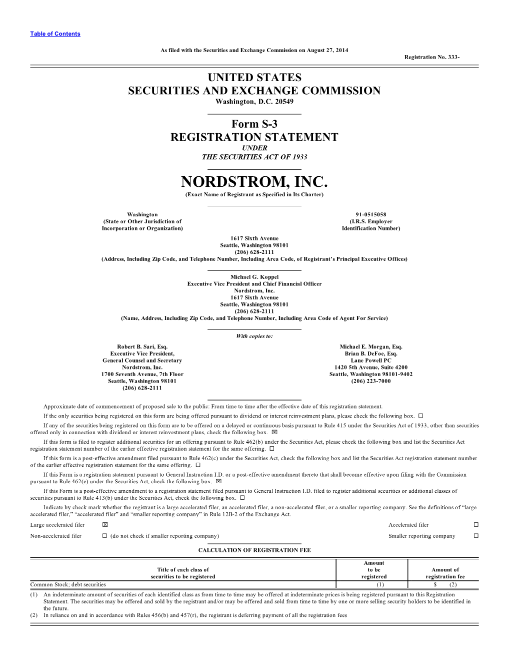 NORDSTROM, INC. (Exact Name of Registrant As Specified in Its Charter)