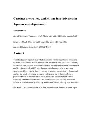 Customer Orientation, Conflict, and Innovativeness in Japanese Sales Departments