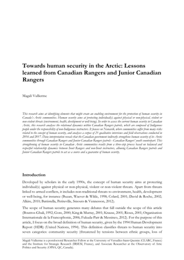 Towards Human Security in the Arctic: Lessons Learned from Canadian Rangers and Junior Canadian Rangers