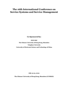 The 16Th International Conference on Service Systems and Service Management