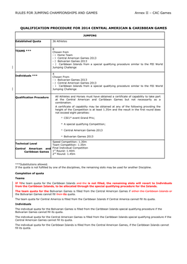 CAC Games QUALIFICATION PROCEDURE for 2014