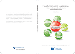 Health-Promoting Leadership: a Study of the Concept and Critical Conditions for Implementation and Evaluation