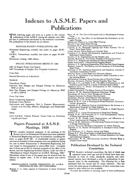 Indexes to A.S.M.E. Papers and Publications