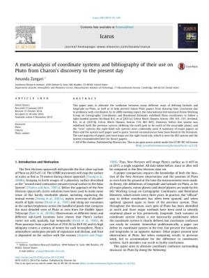 A Meta-Analysis of Coordinate Systems and Bibliography of Their Use on Pluto from Charon’S Discovery to the Present Day ⇑ Amanda Zangari