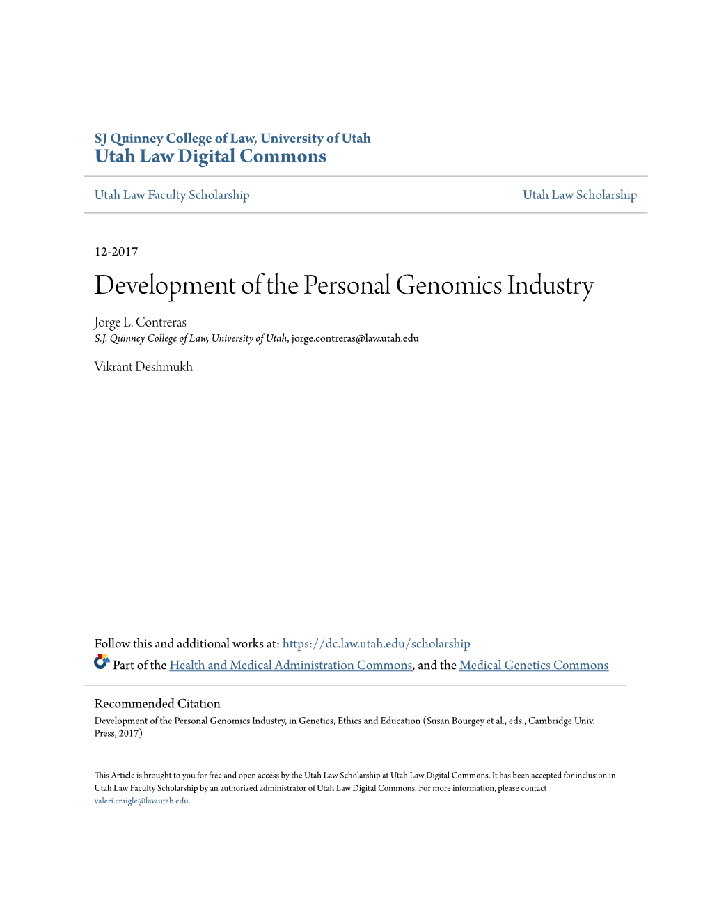 Development of the Personal Genomics Industry Jorge L