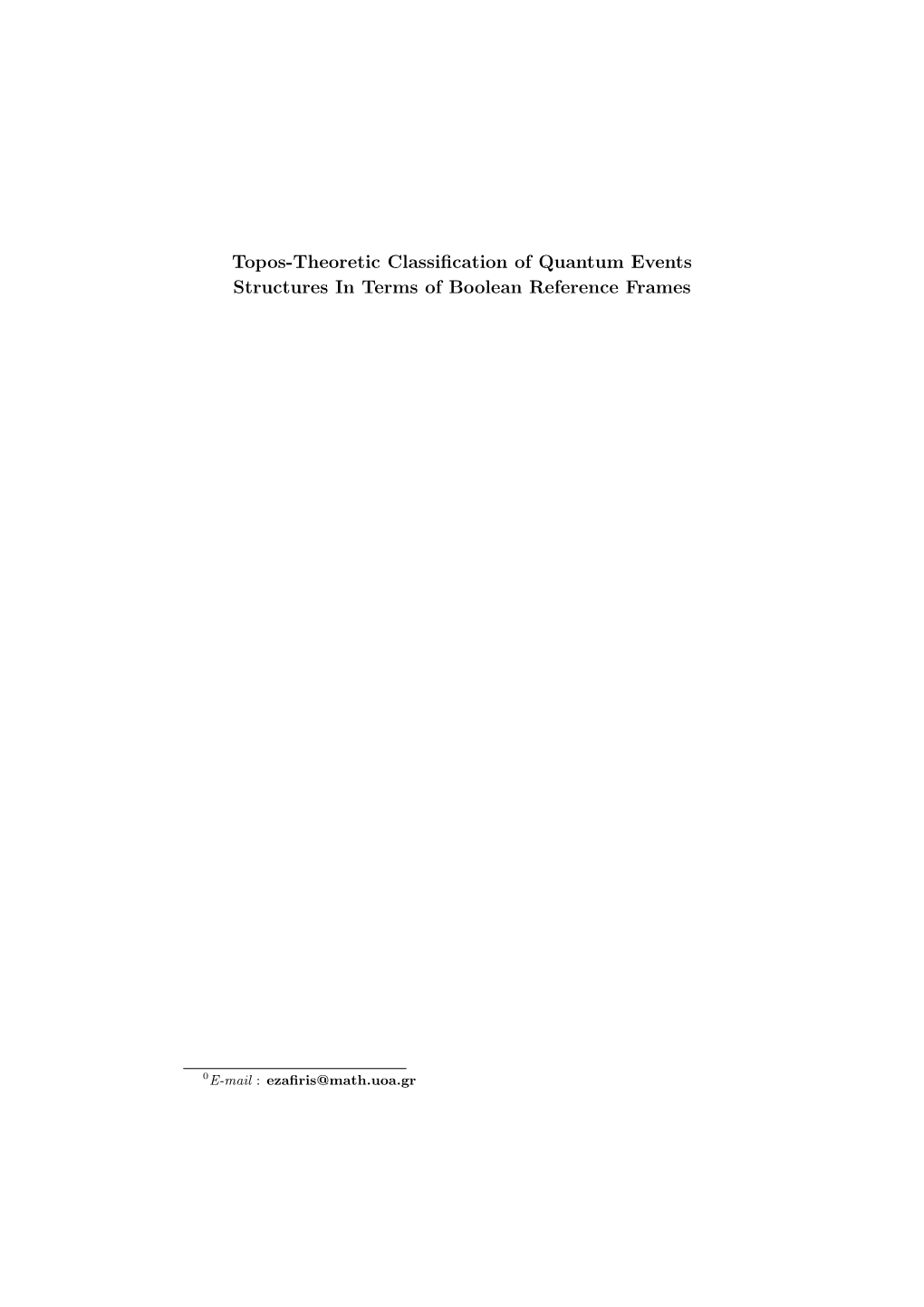 Topos-Theoretic Classification of Quantum Events Structures In