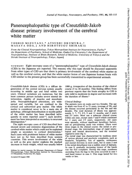 Panencephalopathic Type of Creutzfeldt-Jakob Disease: Primary Involvement of the Cerebral White Matter