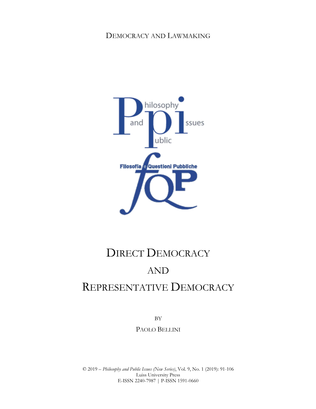 Direct Democracy and Representative Democracy