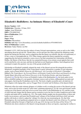 Elizabeth's Bedfellows: an Intimate History of Elizabeth's Court