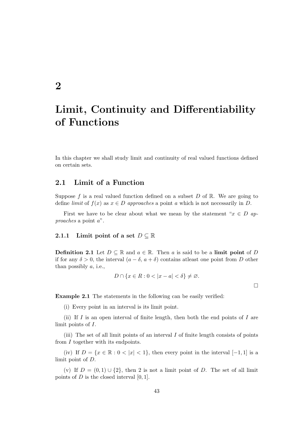 2 Limit, Continuity and Differentiability of Functions