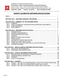 Genset Locomotive Repower Specifications