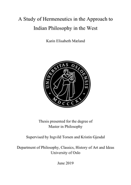 A Study of Hermeneutics in the Approach to Indian Philosophy in the West