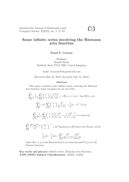 Some Infinite Series Involving the Riemann Zeta Function