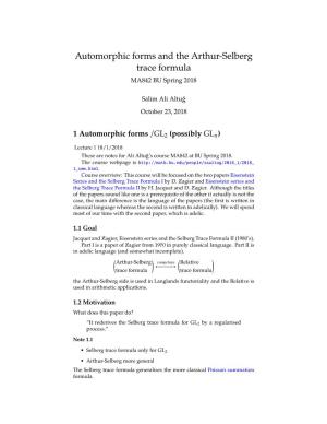 Pdf Notes on Automorphic Forms and the Arthur-Selberg Trace Formula