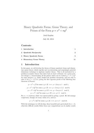 Binary Quadratic Forms, Genus Theory, and Primes of the Form P = X2 + Ny2