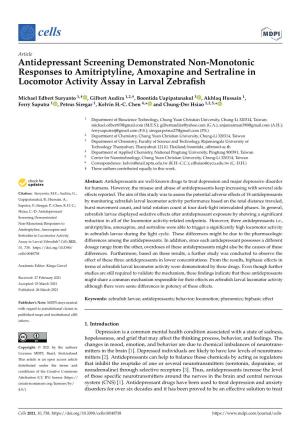 Antidepressant Screening Demonstrated Non-Monotonic Responses to Amitriptyline, Amoxapine and Sertraline in Locomotor Activity Assay in Larval Zebraﬁsh