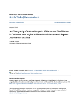 An Ethnography of African Diasporic Affiliation and Disaffiliation in Carriacou: How Anglo-Caribbean Preadolescent Girls Express Attachments to Africa