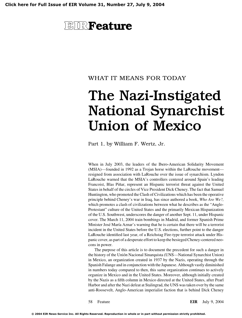 The Nazi-Instigated National Synarchist Union of Mexico