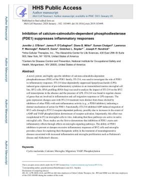 Inhibition of Calcium-Calmodulin-Dependent Phosphodiesterase (PDE1) Suppresses Inflammatory Responses
