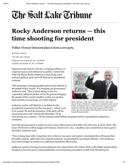 Rocky Anderson Returns — This Time Shooting for President | the Salt Lake Tribune