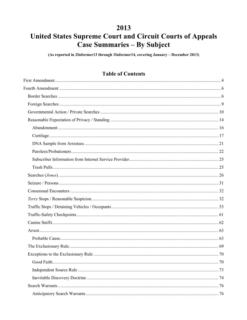 2013 United States Supreme Court and Circuit Courts of Appeals Case Summaries – by Subject