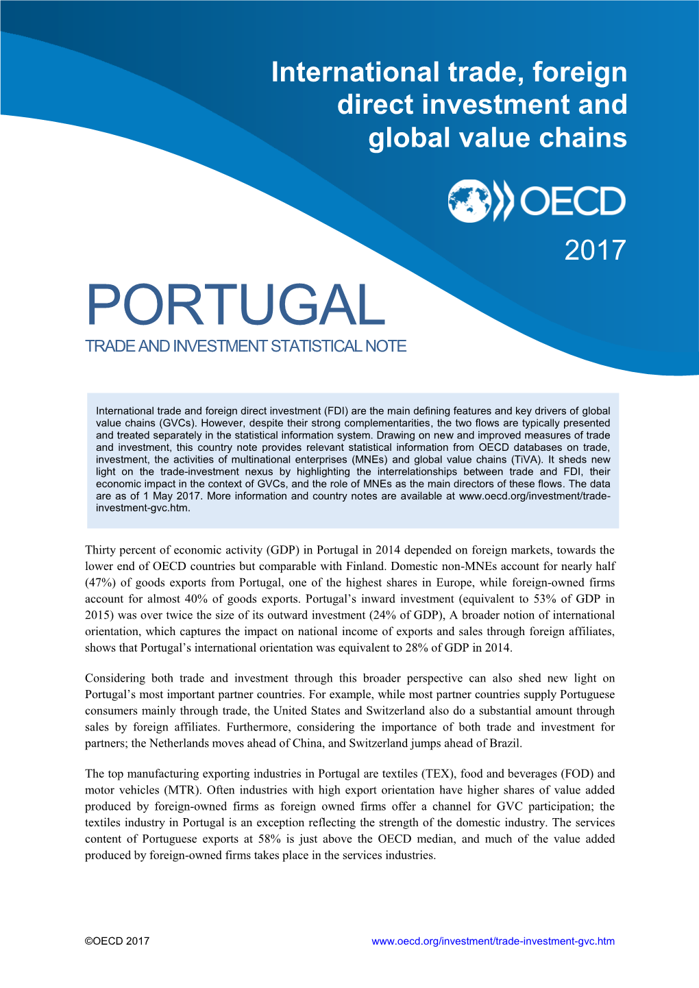 Portugal Trade and Investment Statistical Note